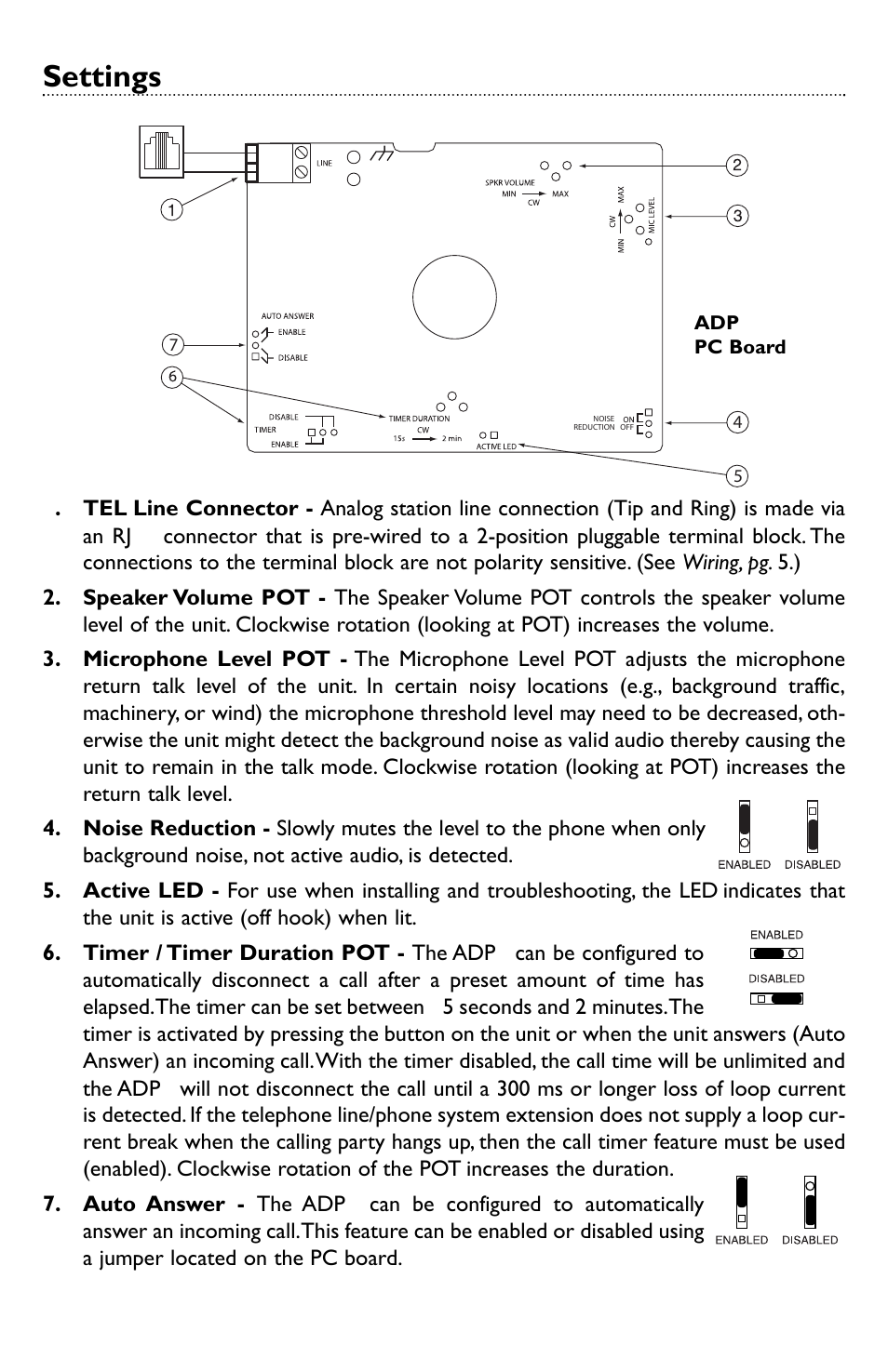 Settings | Bogen ADP1 Analog Door Phone - Two-way Terminal for Telephone Systems User Manual | Page 4 / 8