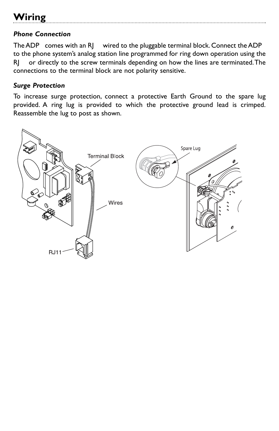 Wiring | Bogen ADP1 Analog Door Phone - Two-way Terminal for Telephone Systems User Manual | Page 5 / 8