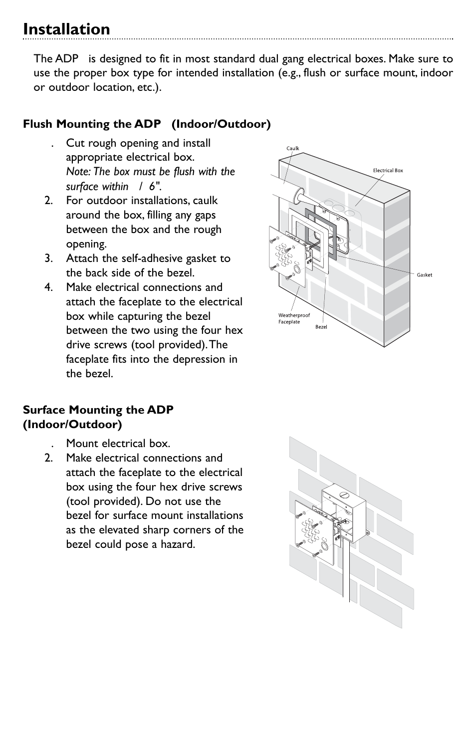Installation | Bogen ADP1 Analog Door Phone - Two-way Terminal for Telephone Systems User Manual | Page 6 / 8
