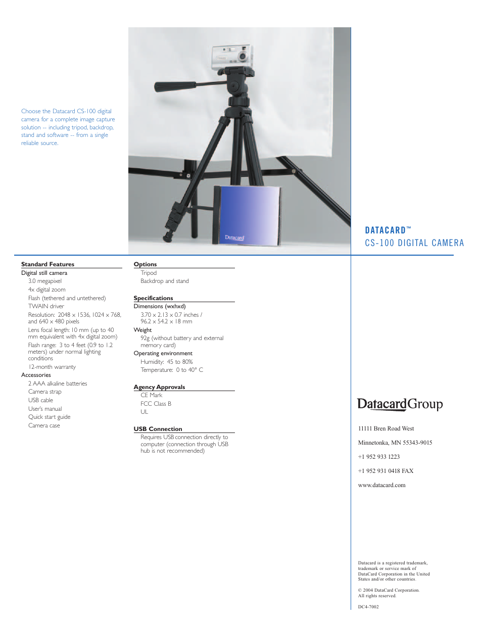 Datacard, Cs-100 digital camera | Datacard Group CS-100 User Manual | Page 2 / 2