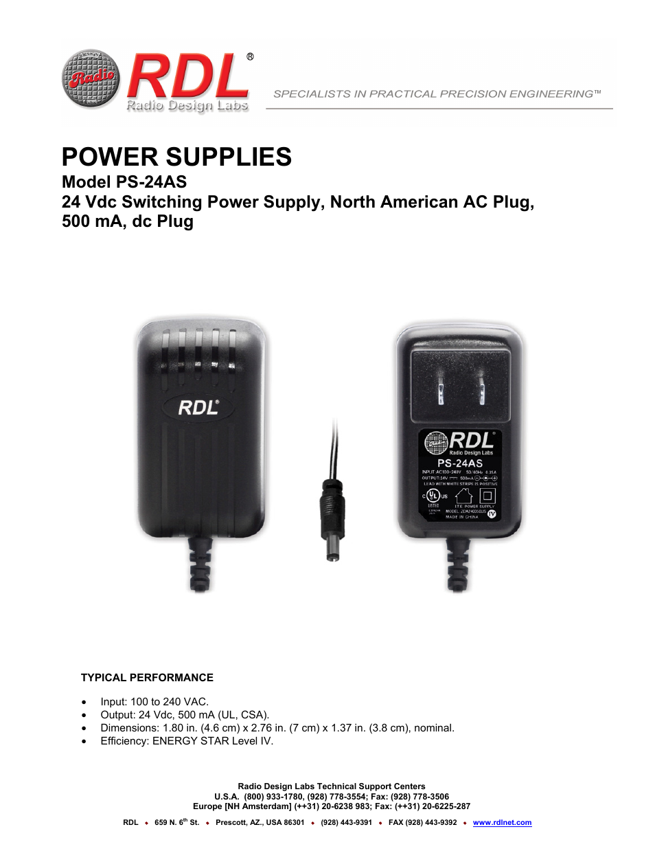 RDL PS-24AS Switching Power Supply User Manual | 1 page