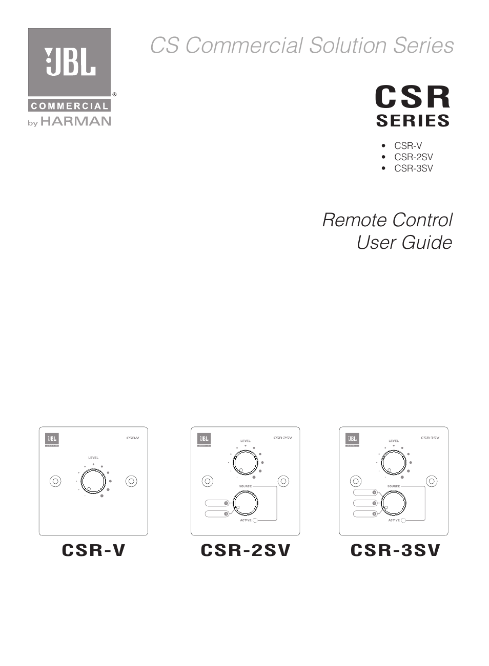 JBL CSR-2SV Wall-Mounted Remote Control for CSM Mixers (White) User Manual | 8 pages