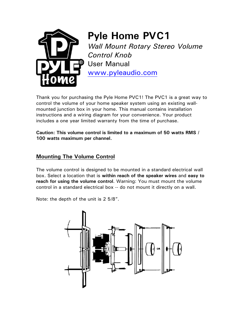 PYLE Audio PVC1 Wall Mount Rotary Volume Control Knob User Manual | 3 pages