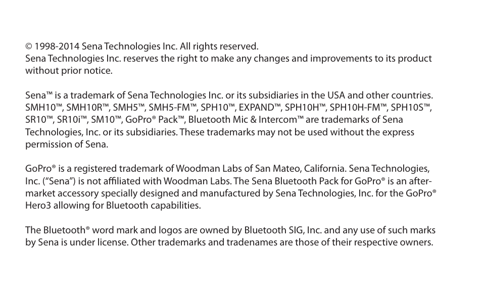 SENA Bluetooth Mic Supplies Kit User Manual | Page 2 / 68