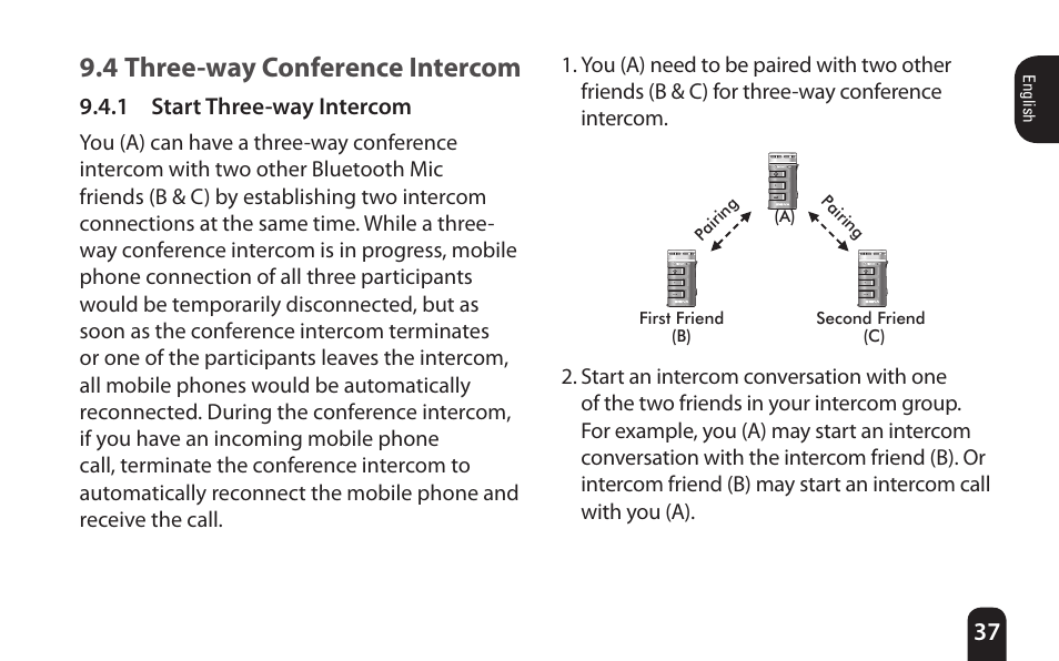 4 three-way conference intercom | SENA Bluetooth Mic Supplies Kit User Manual | Page 37 / 68