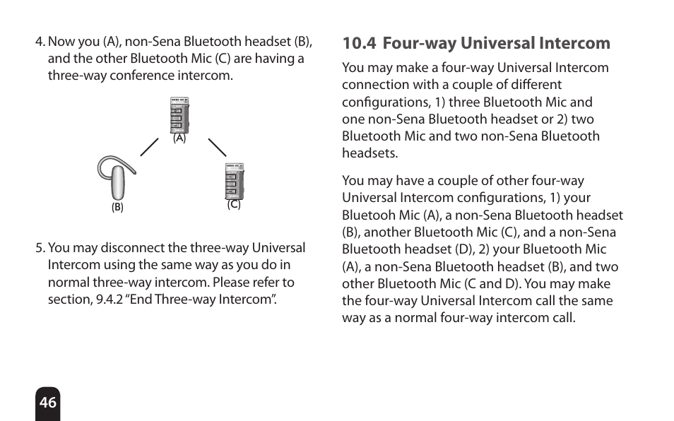 4 four-way universal intercom | SENA Bluetooth Mic Supplies Kit User Manual | Page 46 / 68