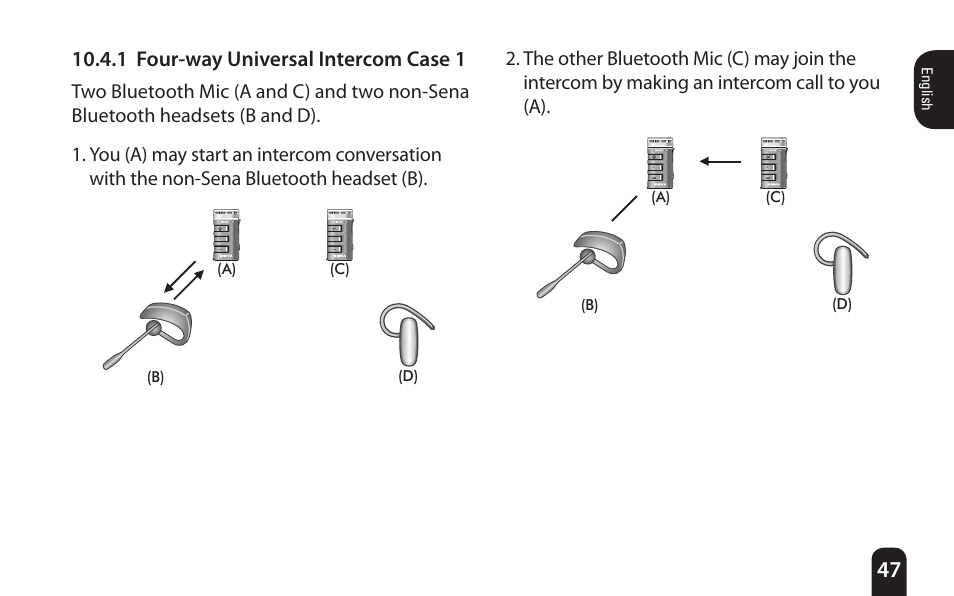1 four-way universal intercom case 1 | SENA Bluetooth Mic Supplies Kit User Manual | Page 47 / 68