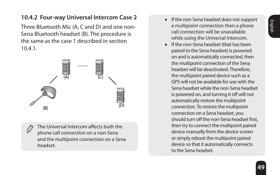 2 four-way universal intercom case 2 | SENA Bluetooth Mic Supplies Kit User Manual | Page 49 / 68