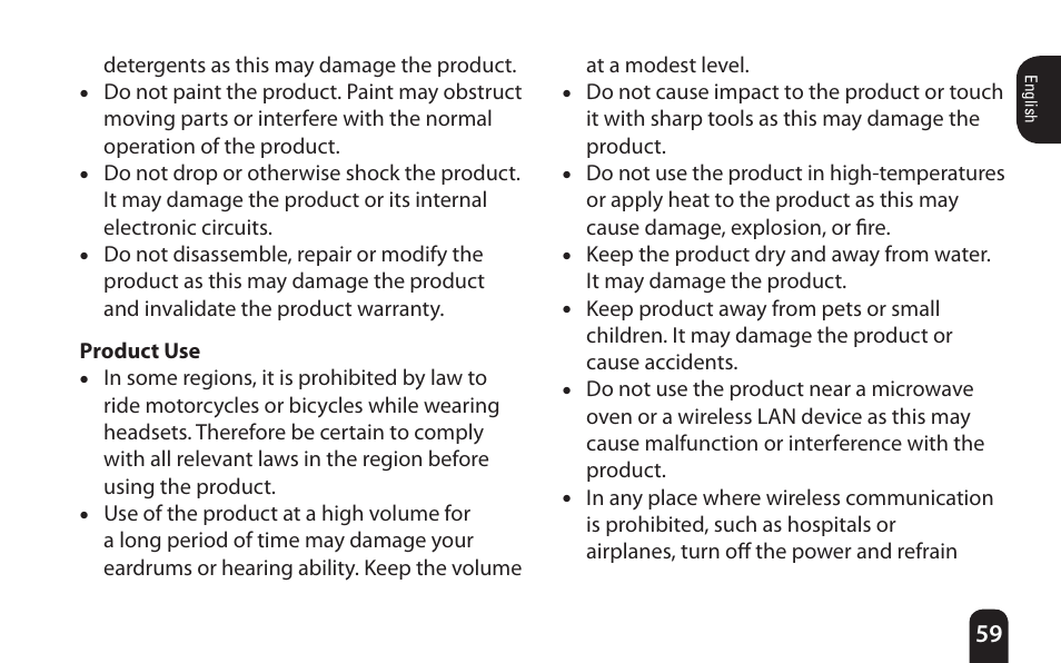 Product use | SENA Bluetooth Mic Supplies Kit User Manual | Page 59 / 68