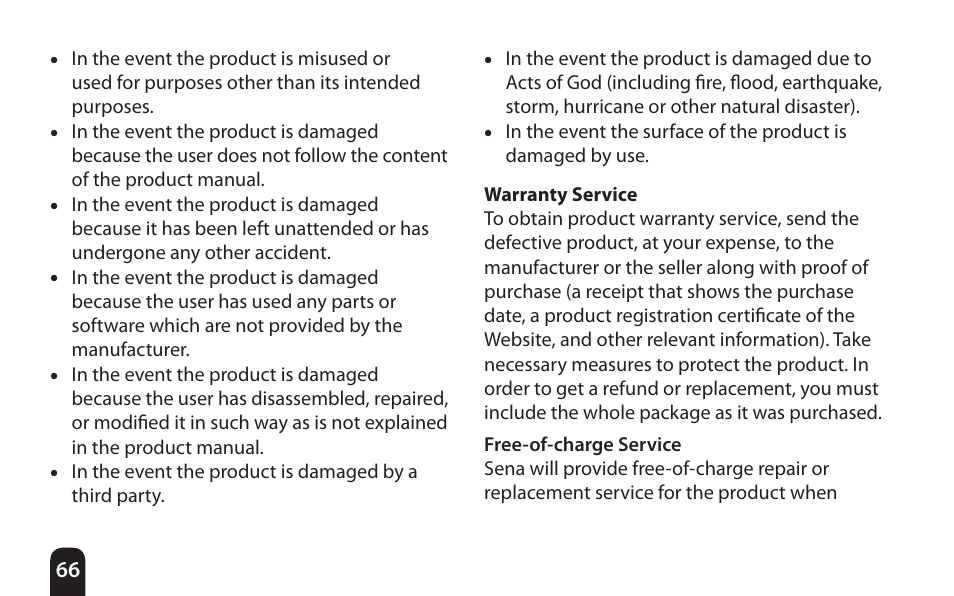 Warranty service | SENA Bluetooth Mic Supplies Kit User Manual | Page 66 / 68