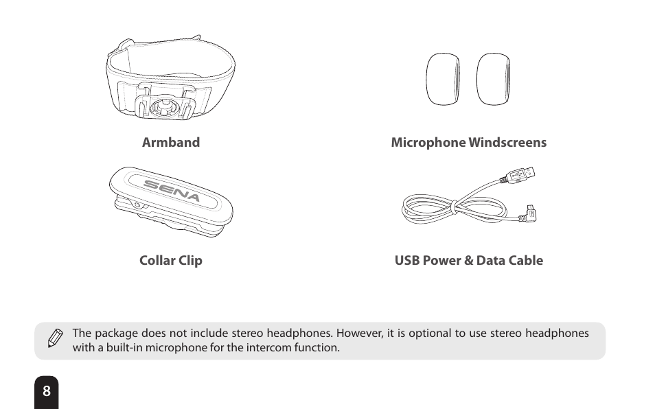 SENA Bluetooth Mic Supplies Kit User Manual | Page 8 / 68