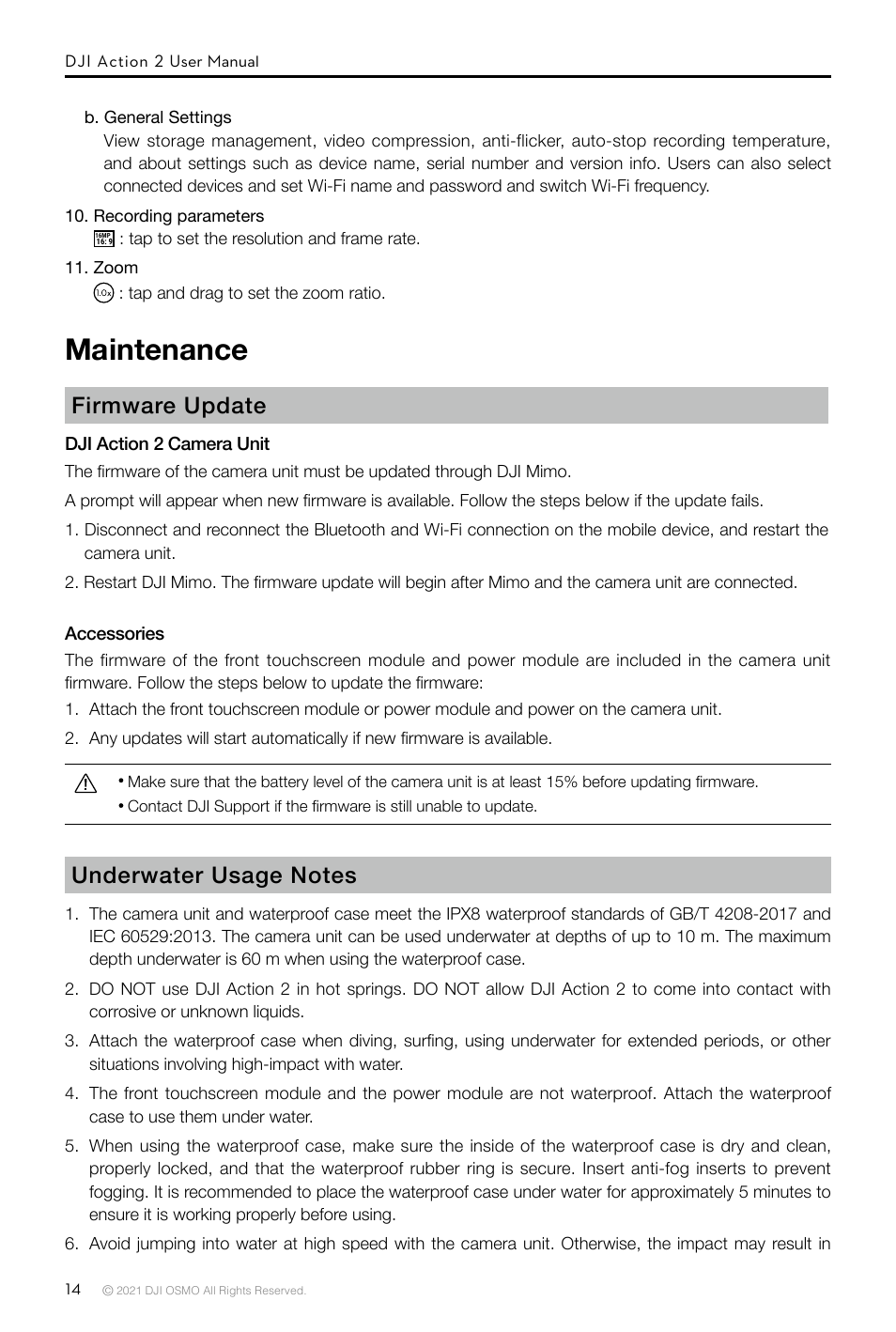 Not final, Maintenance | DJI Action 2 Front Touchscreen Module User Manual | Page 17 / 23