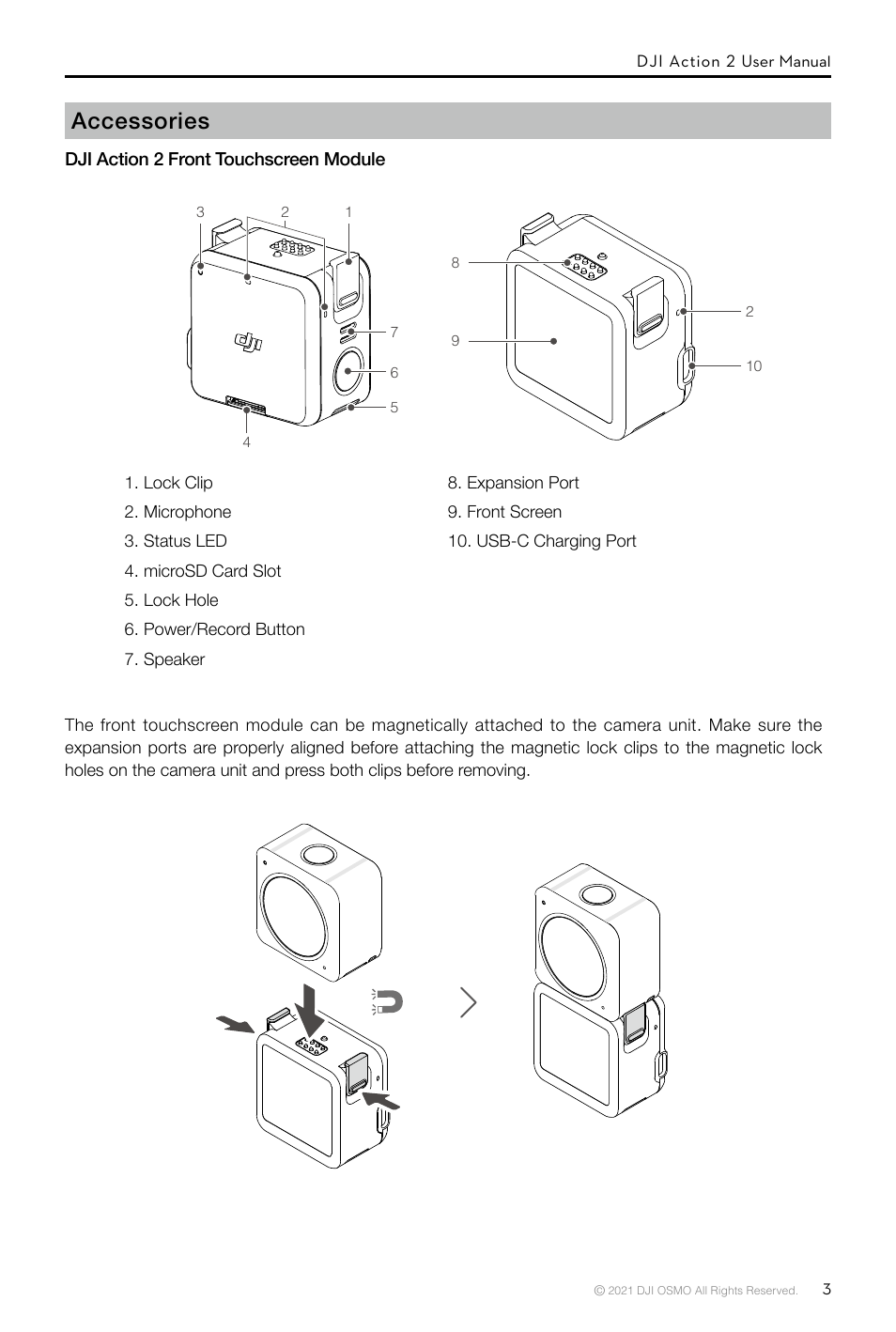 Accessories | DJI Action 2 Front Touchscreen Module User Manual | Page 6 / 23