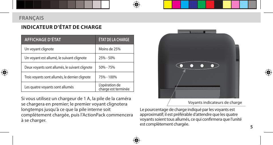 Français, Indicateur d’état de charge | DigiPower Re-Fuel ActionPack Battery for HERO11/10/9 Black Editions User Manual | Page 36 / 45