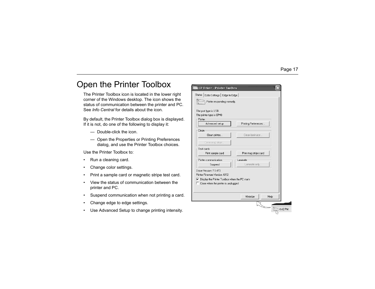 Open the printer toolbox | Datacard Group CP40 User Manual | Page 20 / 32