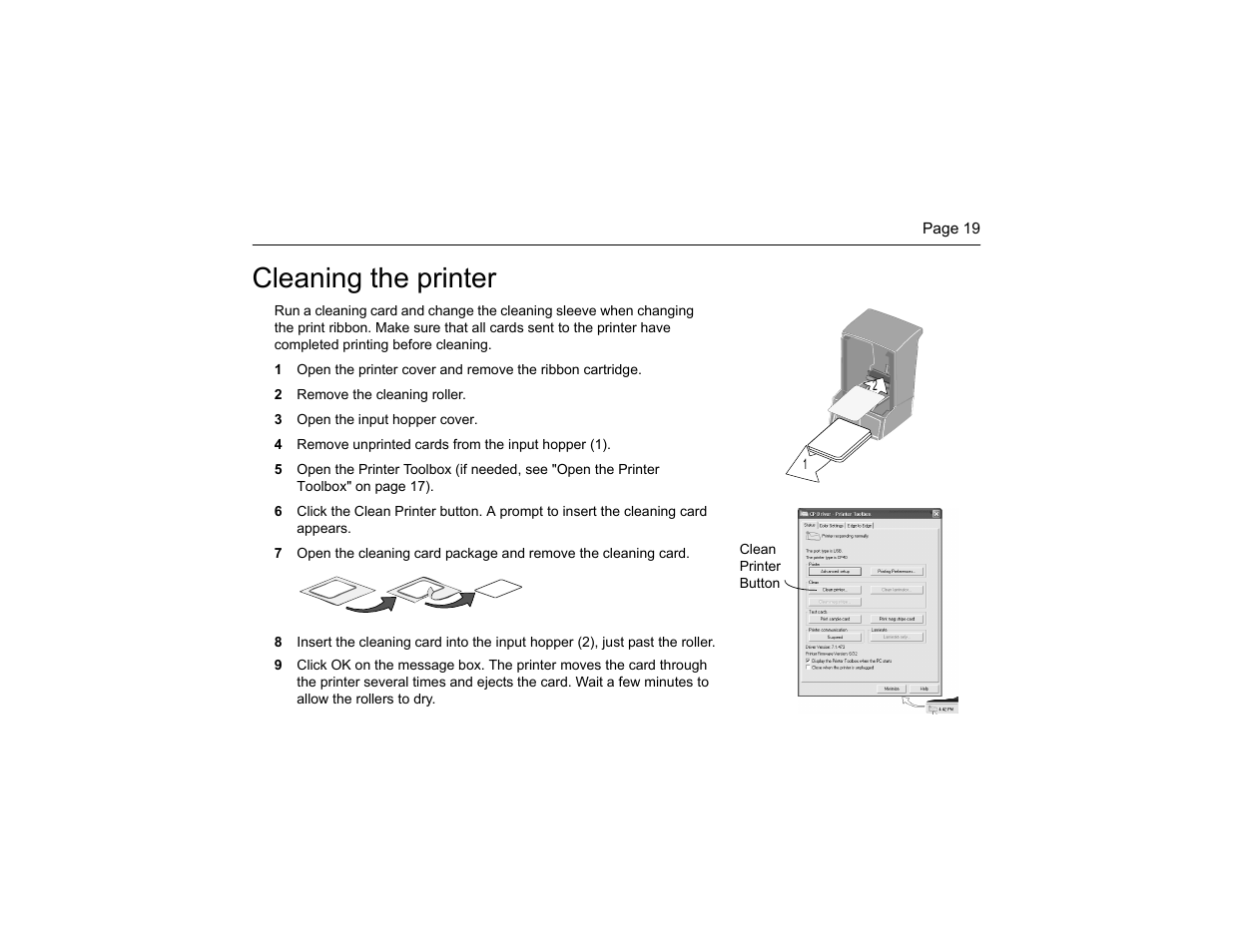 Cleaning the printer | Datacard Group CP40 User Manual | Page 22 / 32