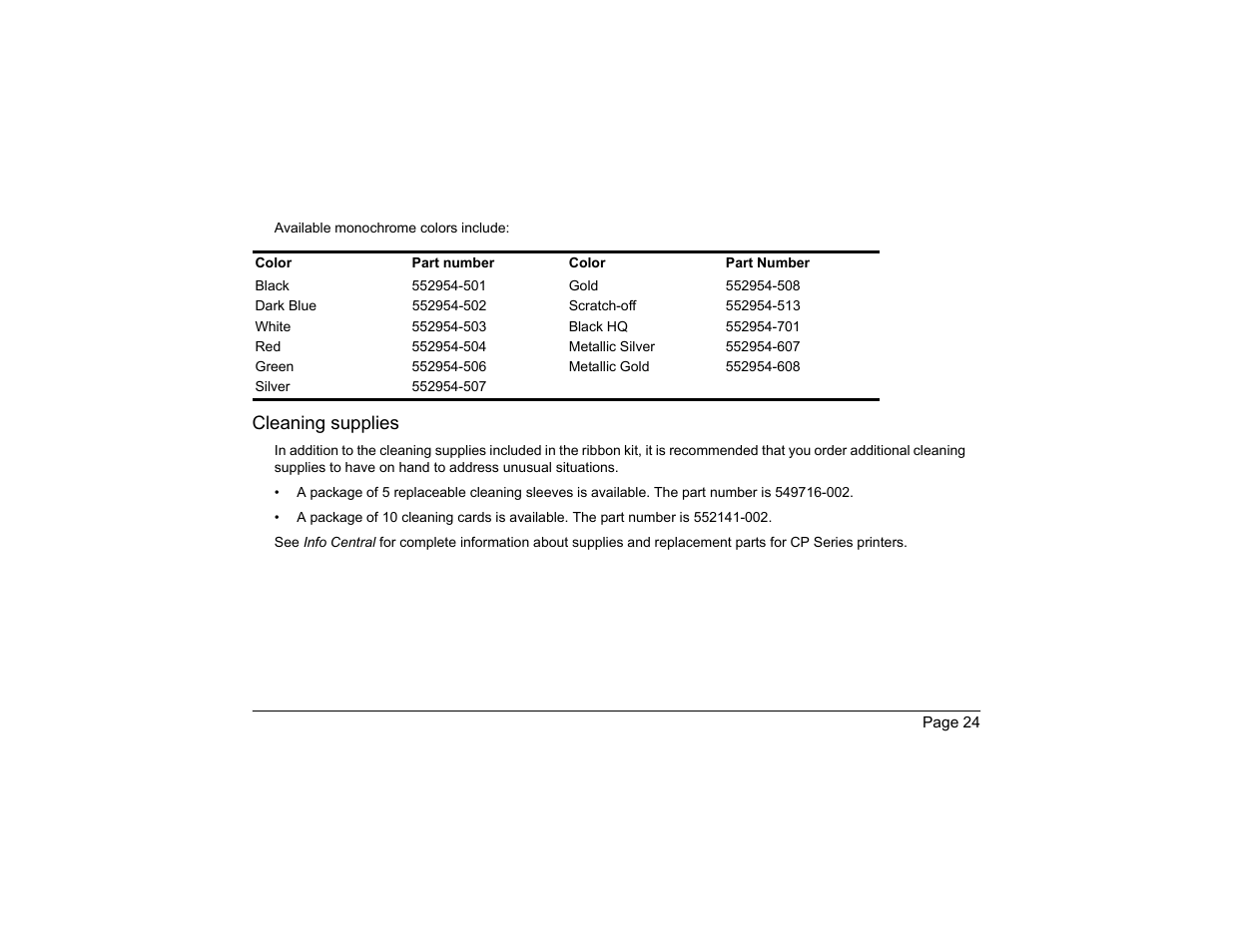 Cleaning supplies | Datacard Group CP40 User Manual | Page 27 / 32