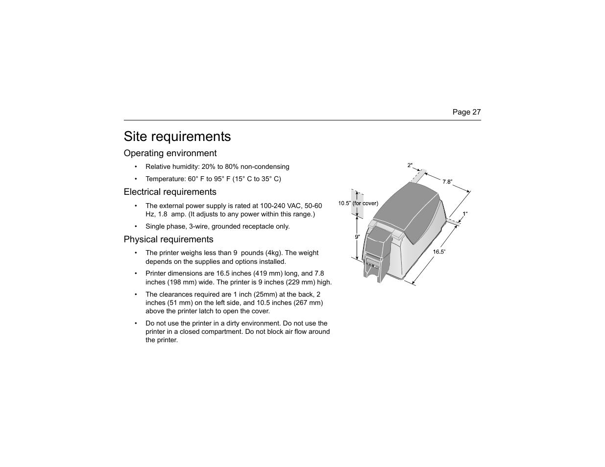 Site requirements | Datacard Group CP40 User Manual | Page 30 / 32