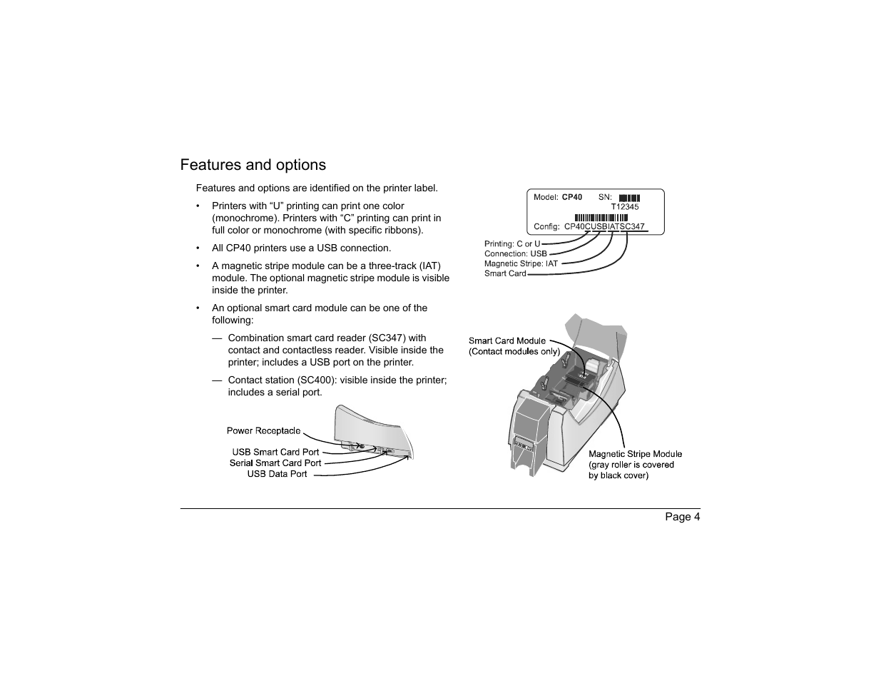 Features and options | Datacard Group CP40 User Manual | Page 7 / 32