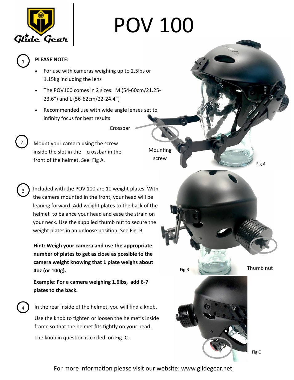 Glide Gear POV100 Helmet (L / XL) User Manual | 3 pages