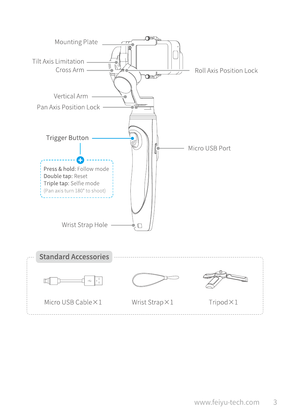 Feiyu Vimble 2A Telescoping 3-Axis Handheld Gimbal for HERO8/7/6/5 & More User Manual | Page 5 / 21