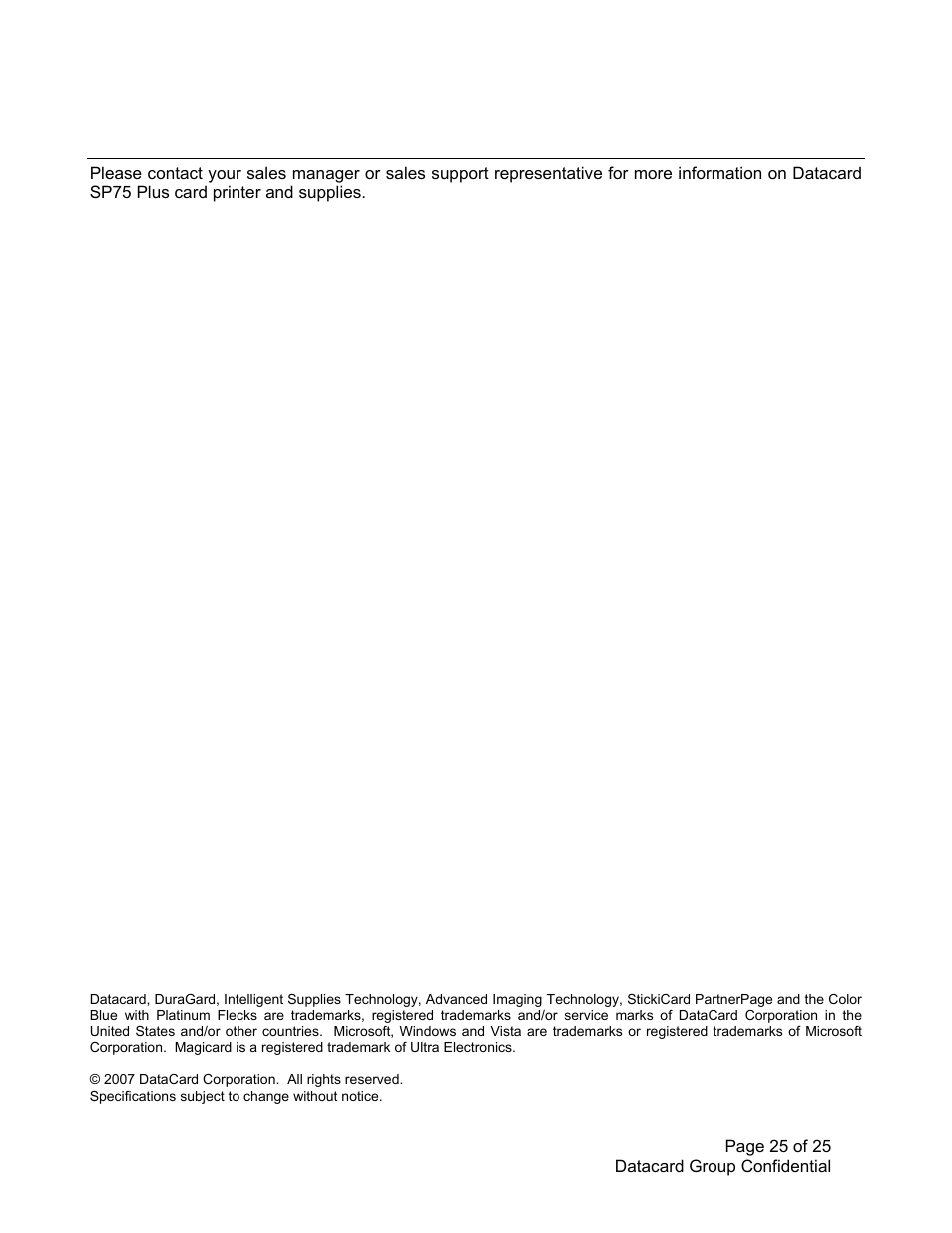Datacard Group SP PLUS SERIES SP75 User Manual | Page 25 / 25