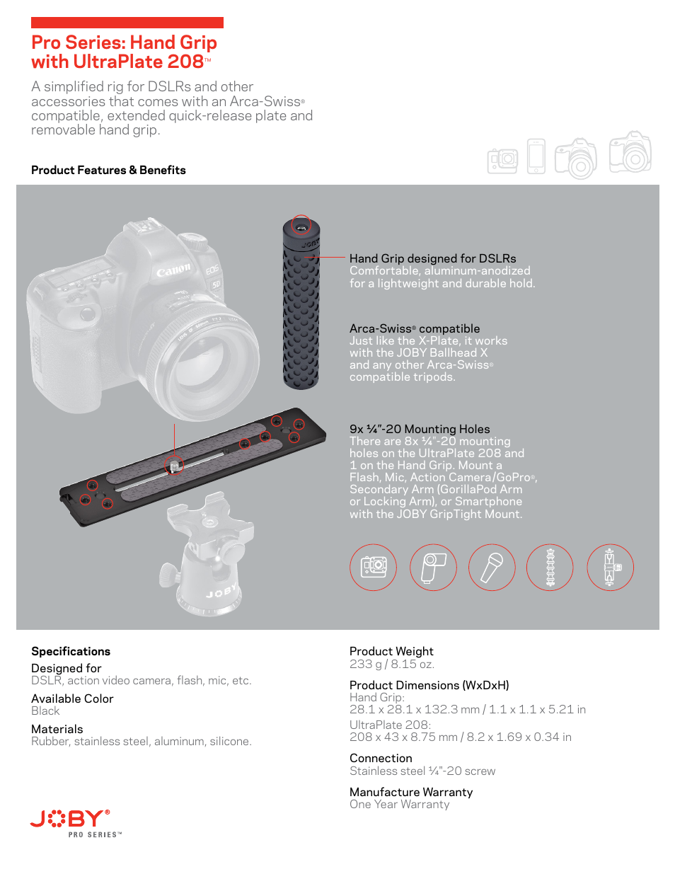 JOBY 1/4"-20 Hub Adapter User Manual | 7 pages