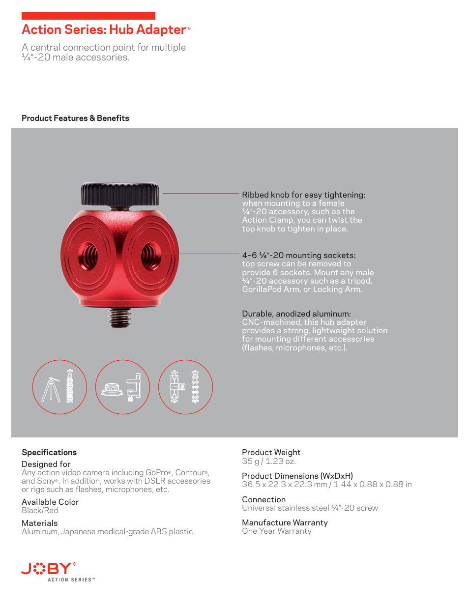 Joby_ss_hubadapter, Action series: hub adapter | JOBY 1/4"-20 Hub Adapter User Manual | Page 4 / 7