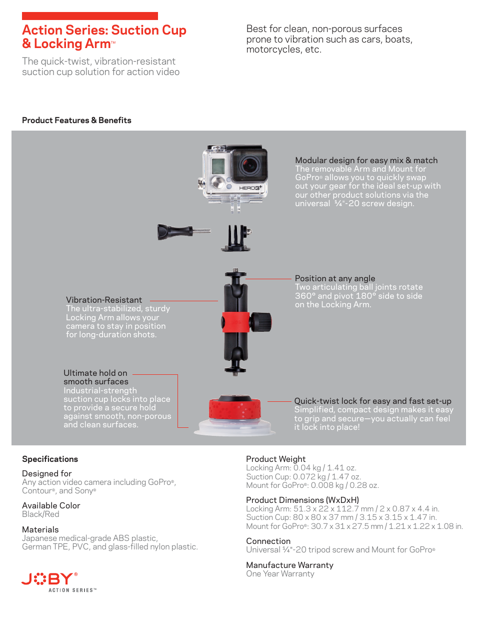 Action series: suction cup & locking arm | JOBY 1/4"-20 Hub Adapter User Manual | Page 7 / 7