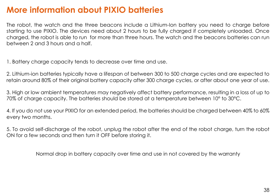More information about pixio batteries | MOVE'N SEE Personal Auto-Follow System User Manual | Page 38 / 49