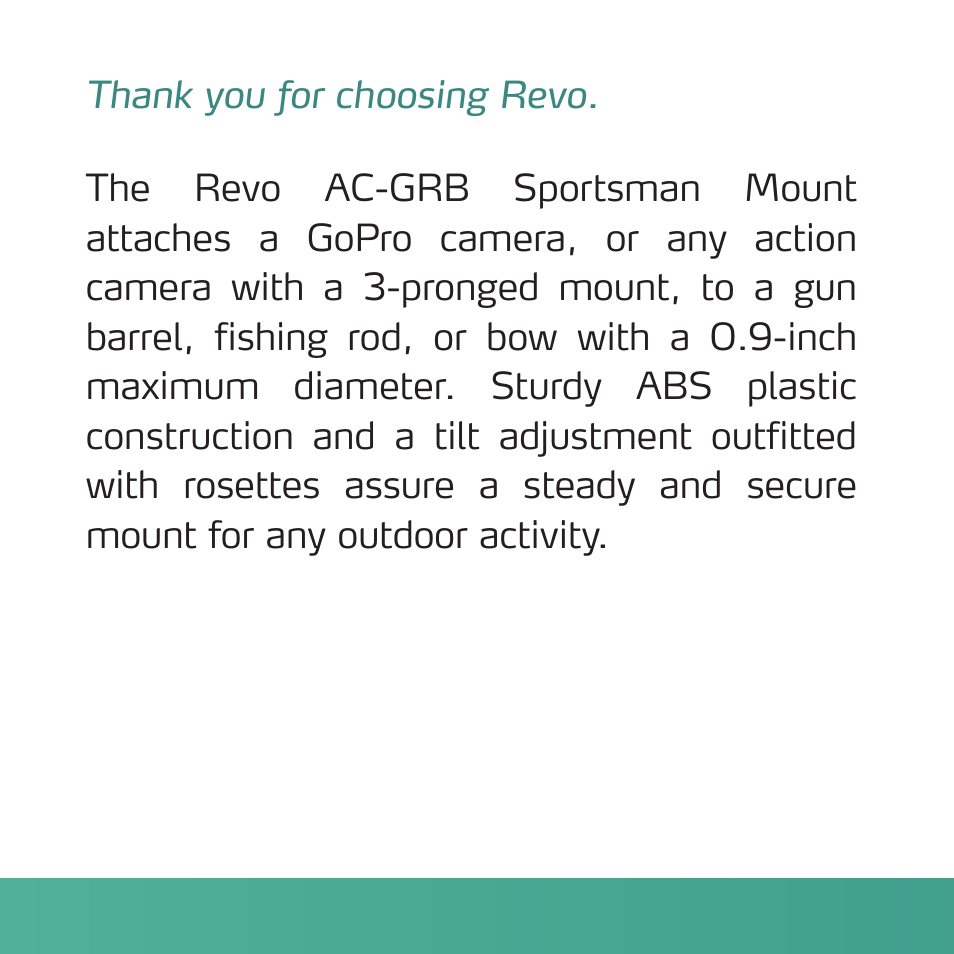 Revo Sportsman Mount for Action Cameras User Manual | Page 2 / 6