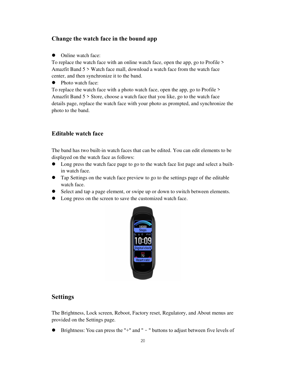 Settings | Amazfit Band 5 Health & Fitness Tracker with Alexa (Olive) User Manual | Page 20 / 25