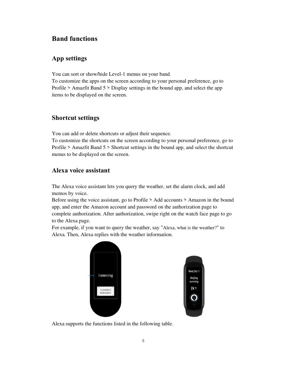 Band functions | Amazfit Band 5 Health & Fitness Tracker with Alexa (Olive) User Manual | Page 6 / 25