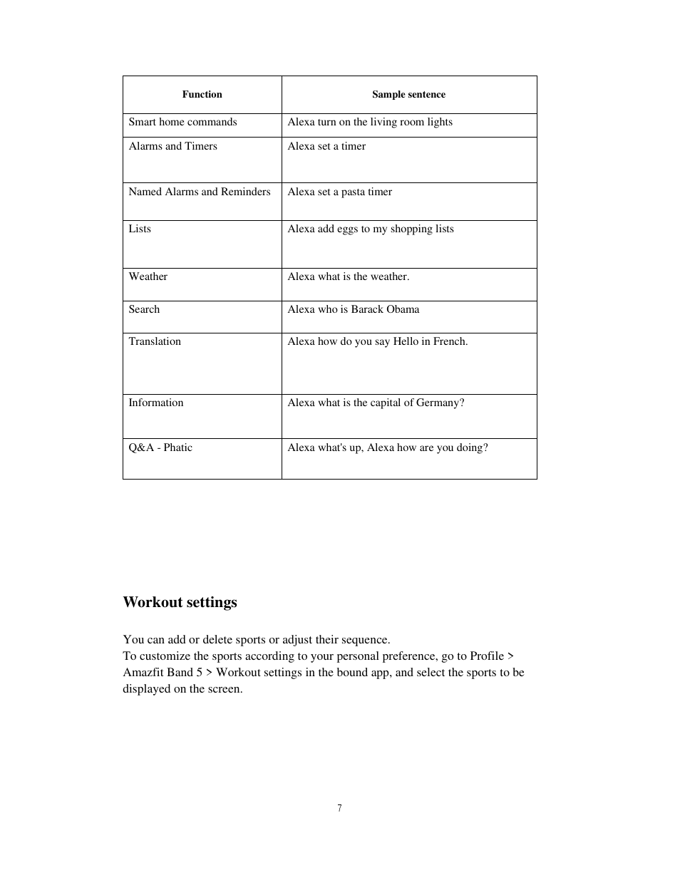 Workout settings | Amazfit Band 5 Health & Fitness Tracker with Alexa (Olive) User Manual | Page 7 / 25