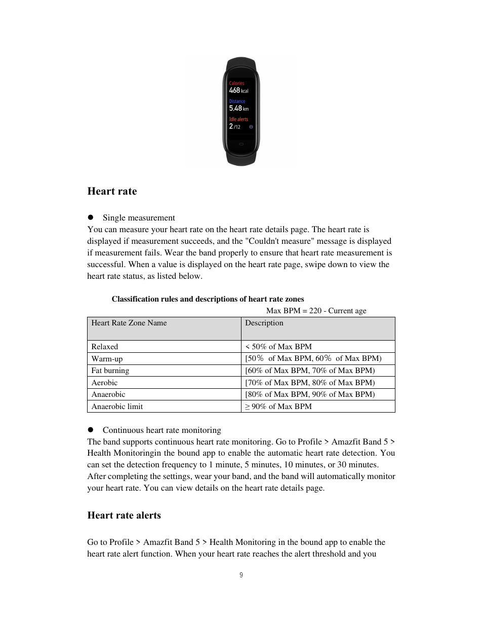 Heart rate | Amazfit Band 5 Health & Fitness Tracker with Alexa (Olive) User Manual | Page 9 / 25