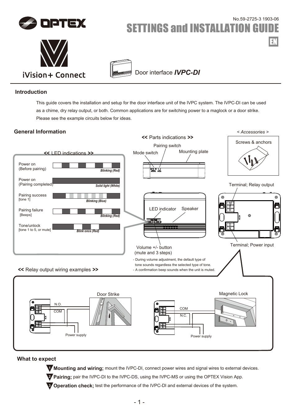 Optex IVPC-DI iVision+ Connect Door Interface User Manual | 4 pages