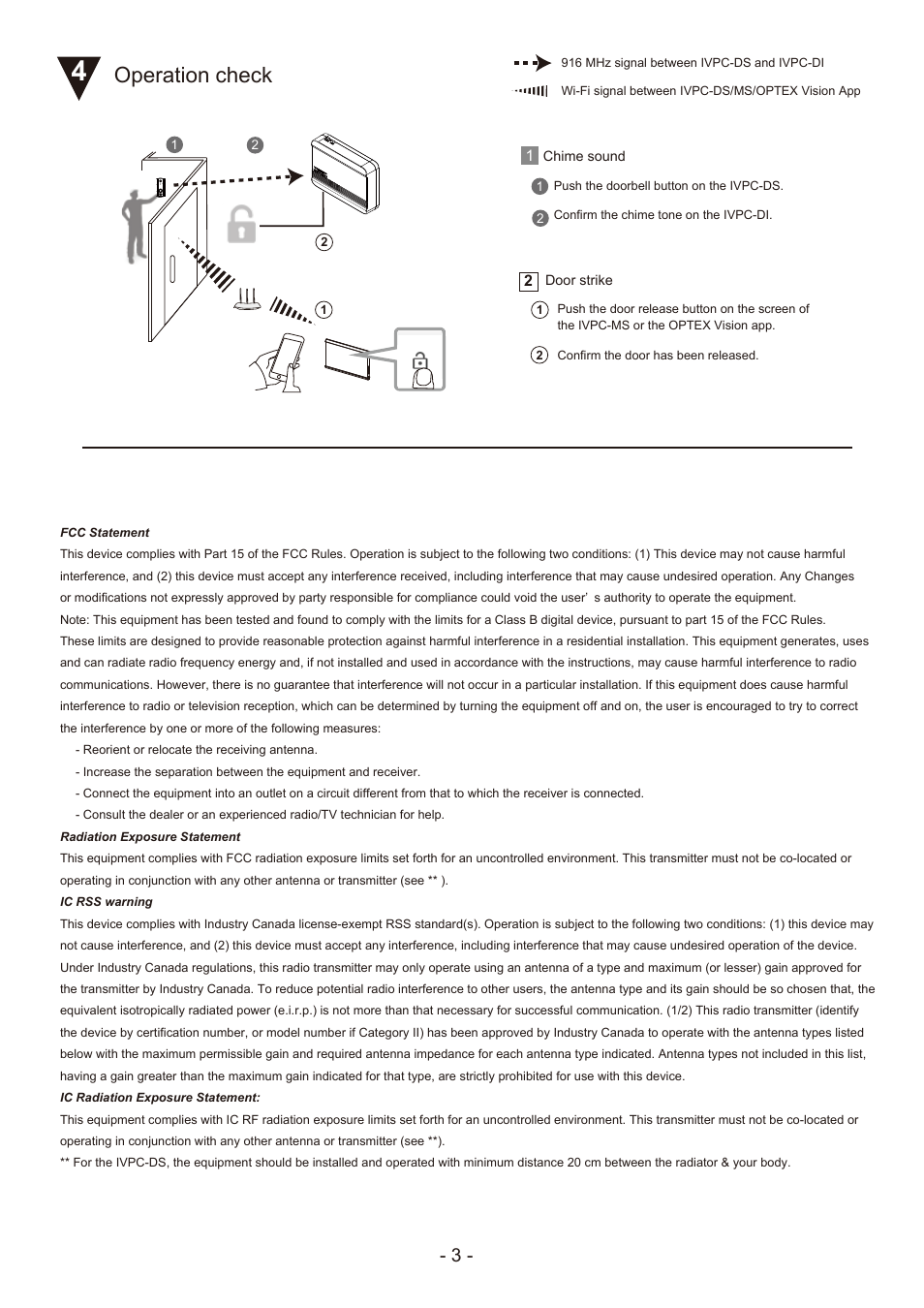 Operation check | Optex IVPC-DI iVision+ Connect Door Interface User Manual | Page 3 / 4