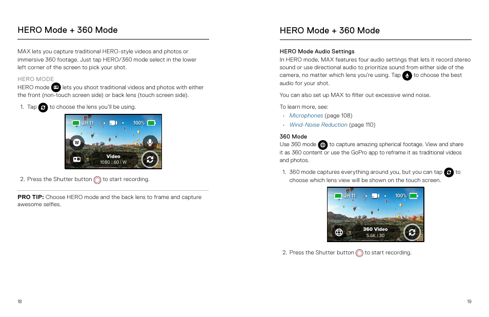 Hero mode + 360 mode | GoPro MAX 360 Action Camera User Manual | Page 10 / 56