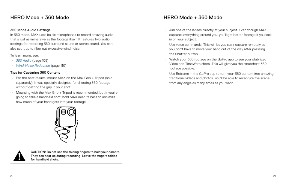 Hero mode + 360 mode | GoPro MAX 360 Action Camera User Manual | Page 11 / 56