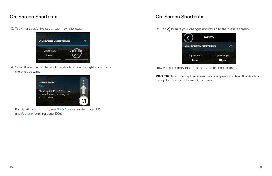 On-screen shortcuts | GoPro MAX 360 Action Camera User Manual | Page 14 / 56