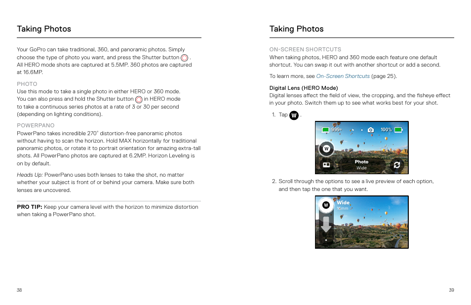 Taking photos | GoPro MAX 360 Action Camera User Manual | Page 20 / 56