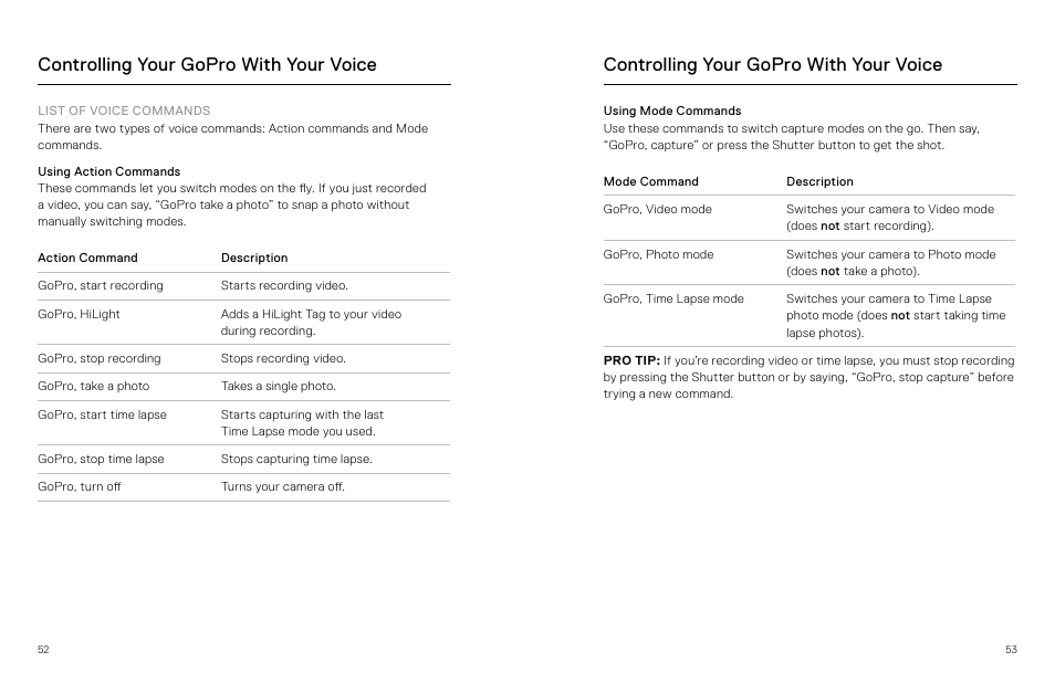 Controlling your gopro with your voice | GoPro MAX 360 Action Camera User Manual | Page 27 / 56