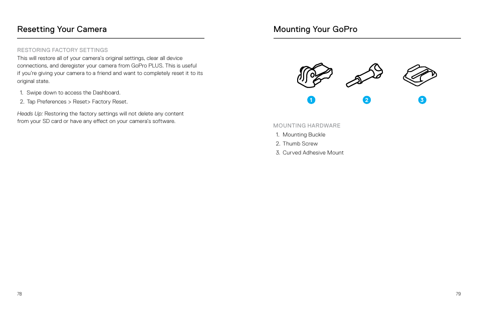 Mounting your gopro, Resetting your camera | GoPro MAX 360 Action Camera User Manual | Page 40 / 56