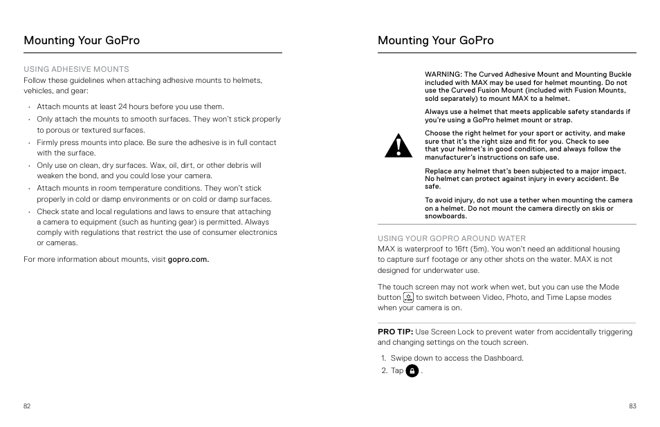 Mounting your gopro | GoPro MAX 360 Action Camera User Manual | Page 42 / 56