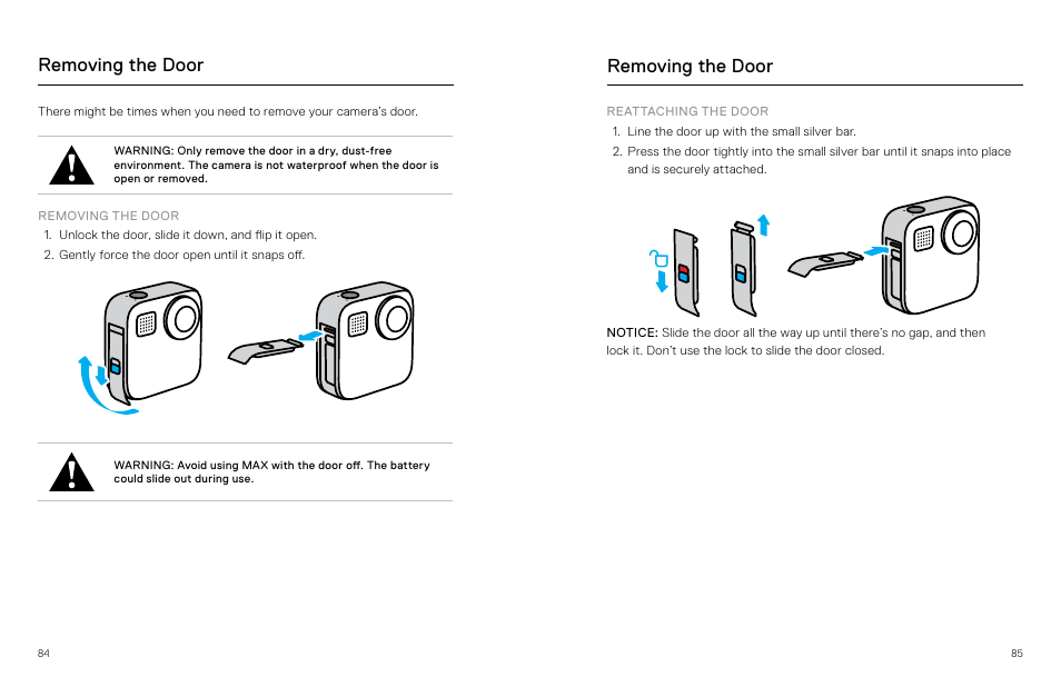 Removing the door | GoPro MAX 360 Action Camera User Manual | Page 43 / 56