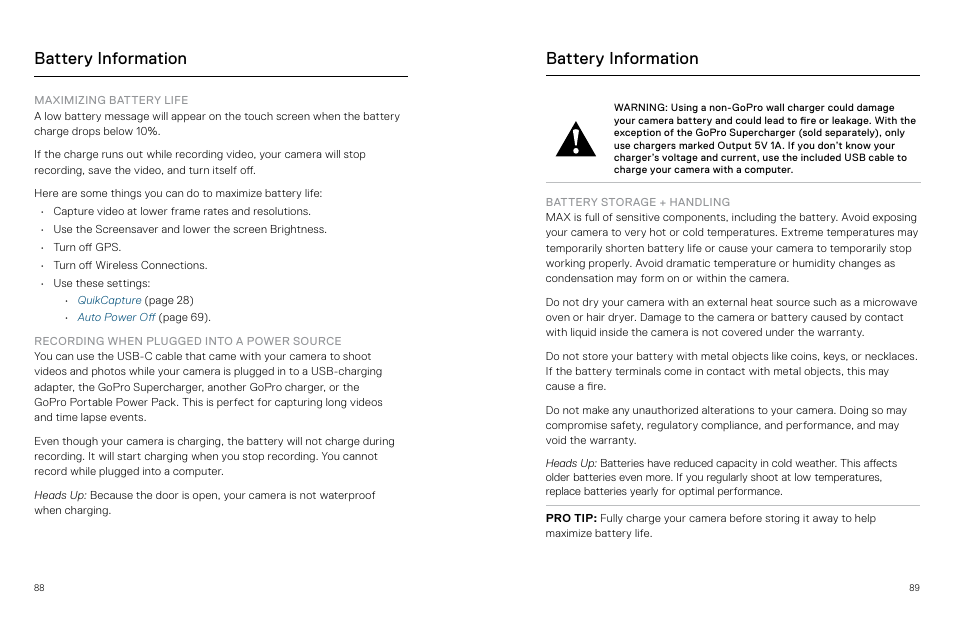 Battery information, Battery, Information | GoPro MAX 360 Action Camera User Manual | Page 45 / 56