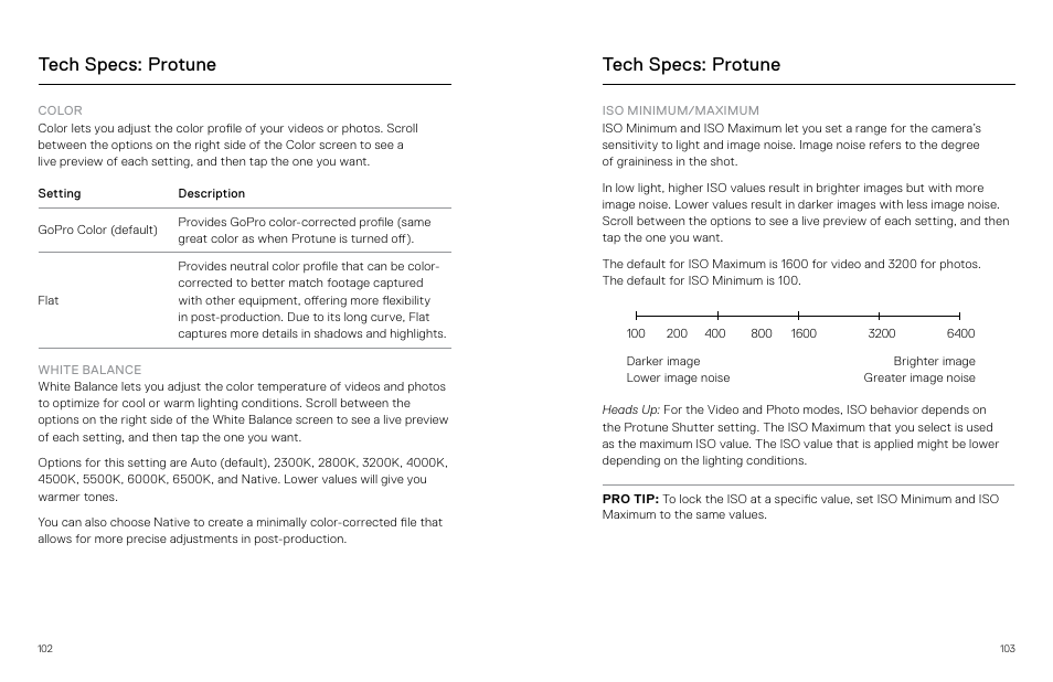Tech specs: protune | GoPro MAX 360 Action Camera User Manual | Page 52 / 56