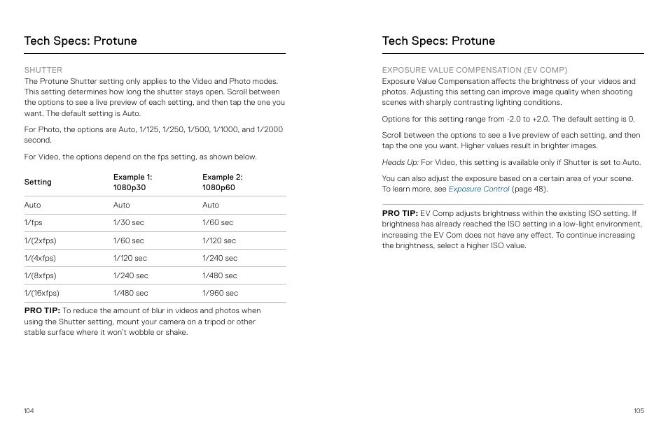 Tech specs: protune | GoPro MAX 360 Action Camera User Manual | Page 53 / 56