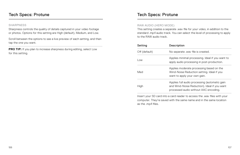 Tech specs: protune | GoPro MAX 360 Action Camera User Manual | Page 54 / 56