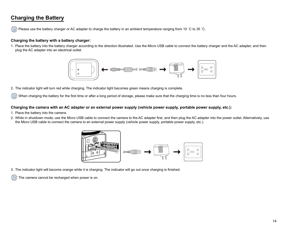 Charging the battery | Kodak PIXPRO SP360 4K Action Camera Dual Pro Pack User Manual | Page 15 / 71